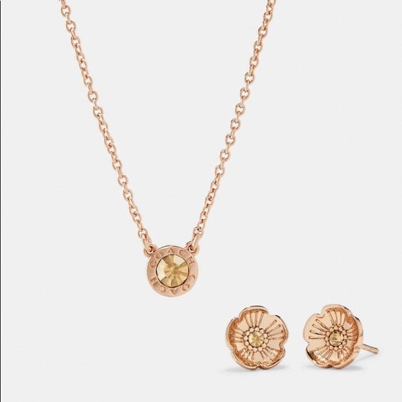 Coach Jewelry - Coach Open Circle Necklace and Tea Rose Stud Set